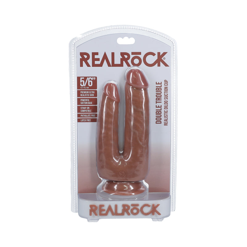 SHOTS - REALROCK DOUBLE TROUBLE 5 IN. / 6 IN. DILDO TAN