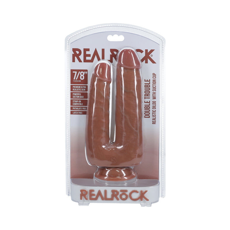 SHOTS - REALROCK DOUBLE TROUBLE 7 IN. / 8 IN. DILDO TAN