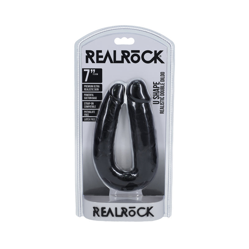 SHOTS - REALROCK 7 IN. U-SHAPED DOUBLE DILDO BLACK