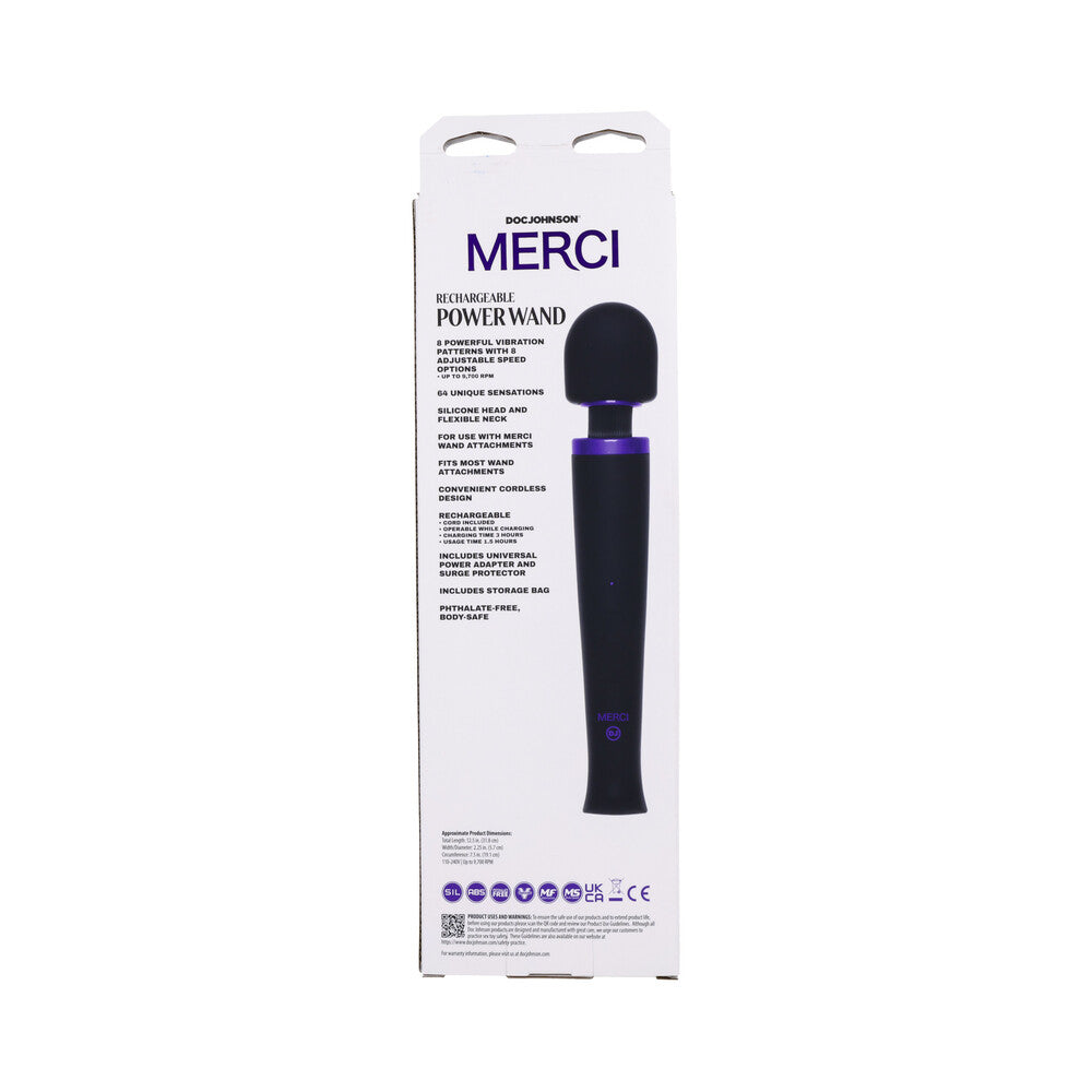 DOC JOHNSON - VIBRADOR TIPO VARITA RECARGABLE MERCI, VIBRADOR DE SILICONA ULTRAPOTENTE, NEGRO VIOLETA