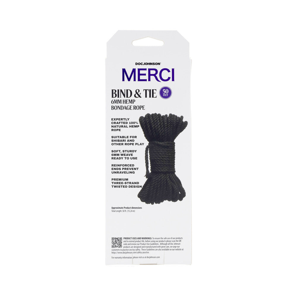 MERCI BIND & TIE 6MM HEMP BONDAGE ROPE 50 FT. BLACK