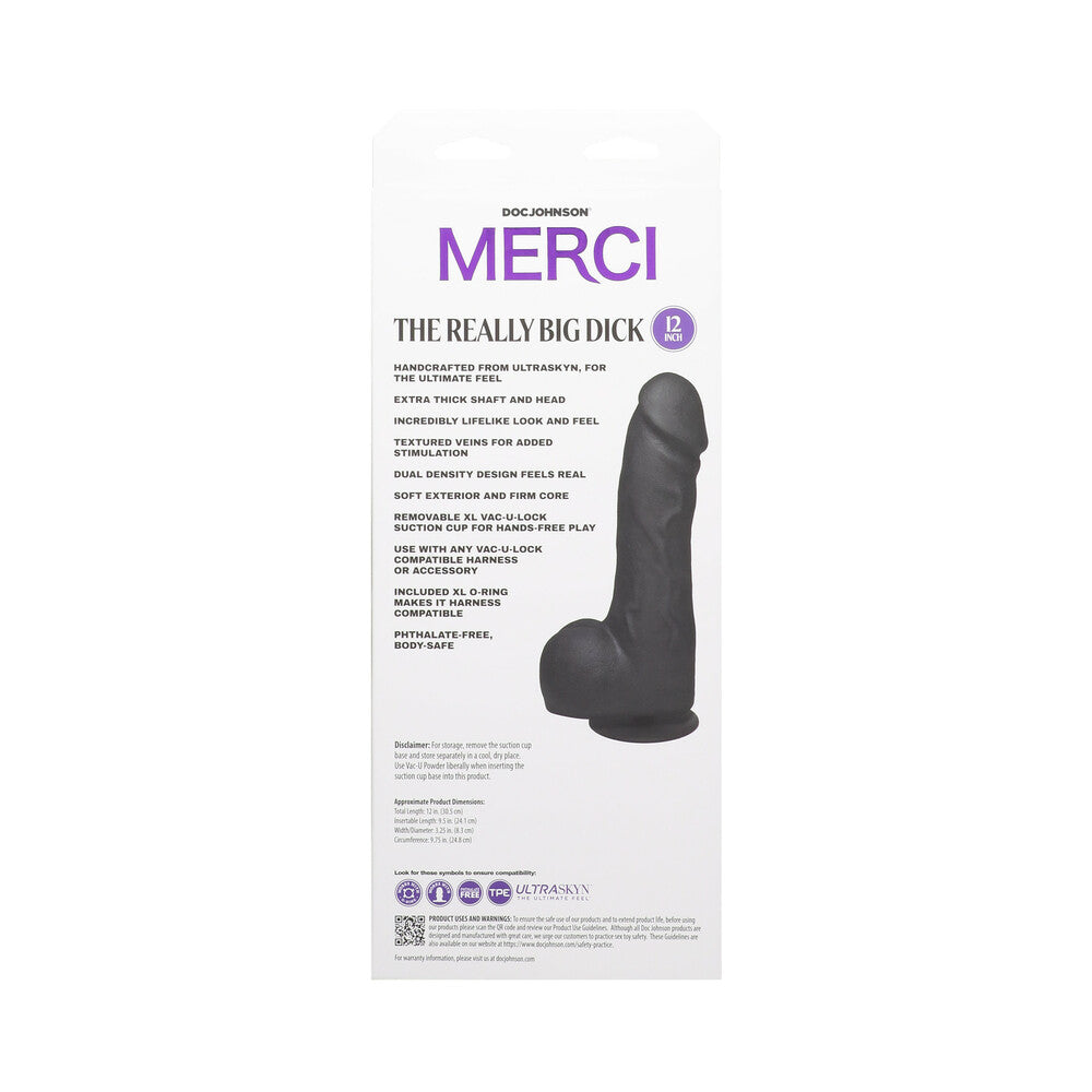 MERCI THE REALLY BIG DICK 12 IN. DILDO WITH XL REMOVABLE VAC-U-LOCK SUCTION CUP BLACK