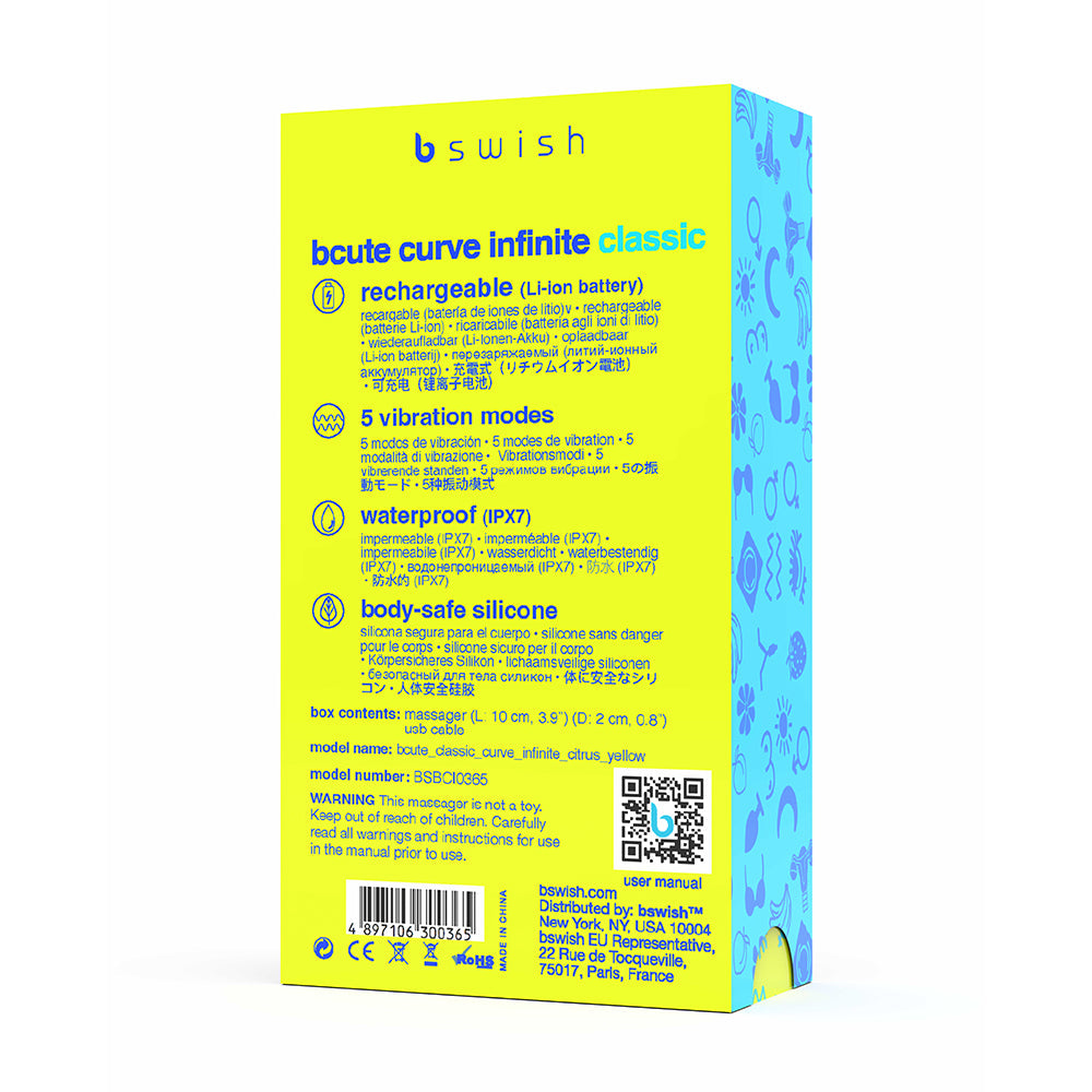 B SWISH - BCUTE CURVE INFINITE CLASSIC VIBRADOR RECARGABLE DE SILICONA AMARILLO