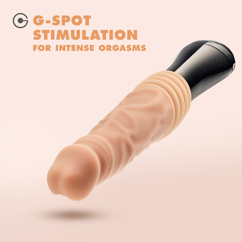 BLUSH - DR. SKIN SILICONE DR. KNIGHT 10.5 IN. THRUSTING, GYRATING & VIBRATING DILDO WITH HANDLE BEIGE