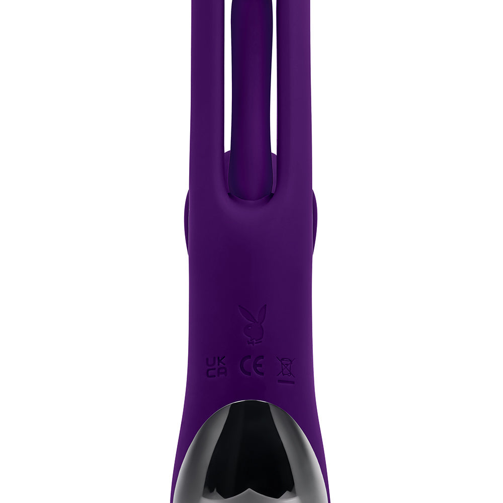 PLAYBOY THE THRILL RECHARGEABLE SILICONE DUAL STIM VIBRATOR WITH FLAPPER ACAI