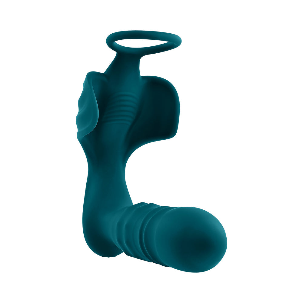 BRING IT ON RECHARGEABLE SILICONE THRUSTING ANAL PLUG WITH VIBRATING BALL CRADLE DEEP TEAL