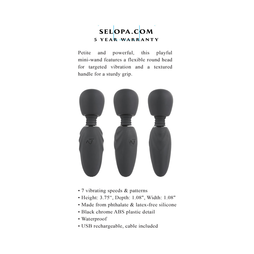 SELOPA - BUZZ ONE OUT RECHARGEABLE SILICONE MINI WAND VIBRATOR BLACK