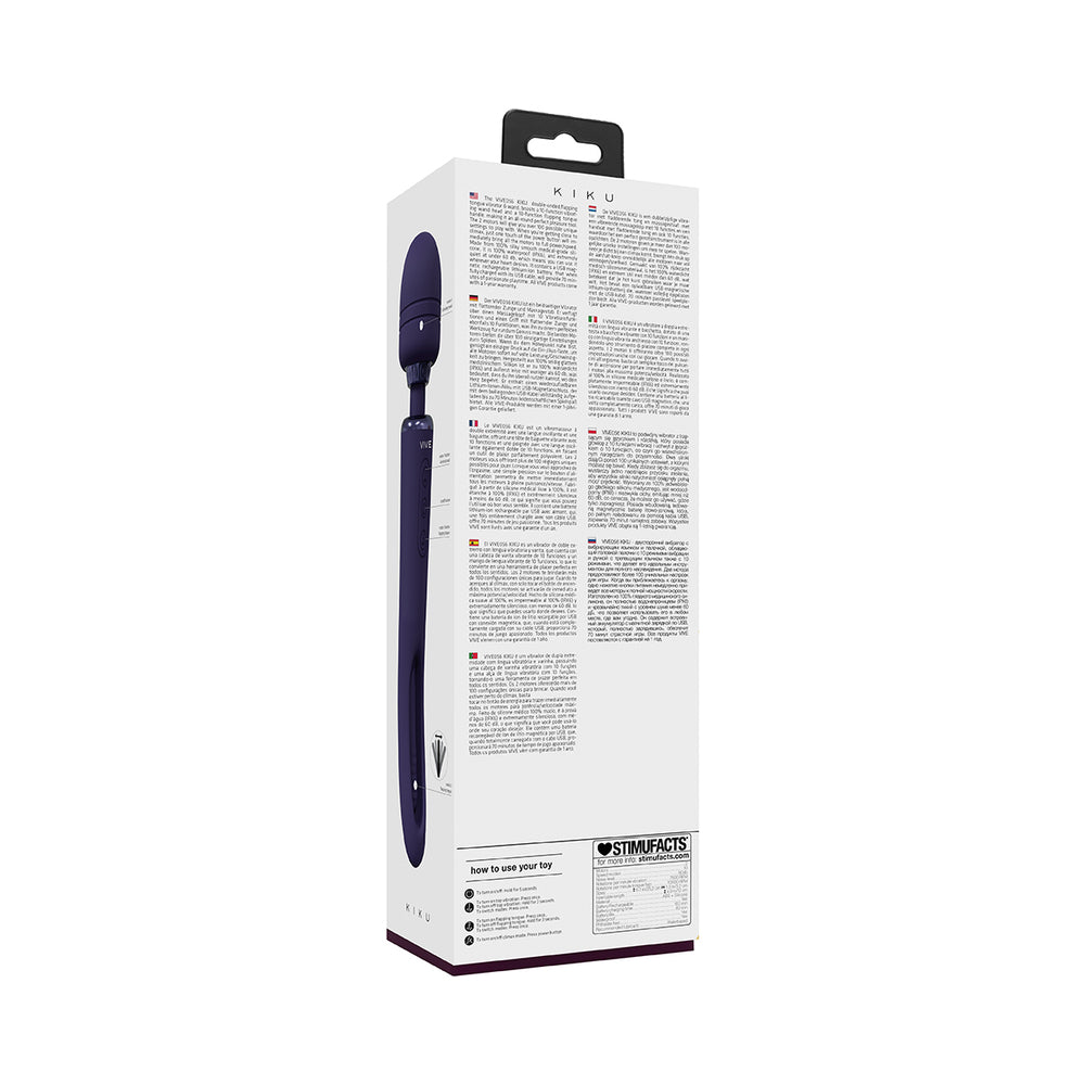 VIVE KIKU RECHARGEABLE DOUBLE ENDED WAND WITH INNOVATIVE G-SPOT FLAPPING STIMULATOR PURPLE