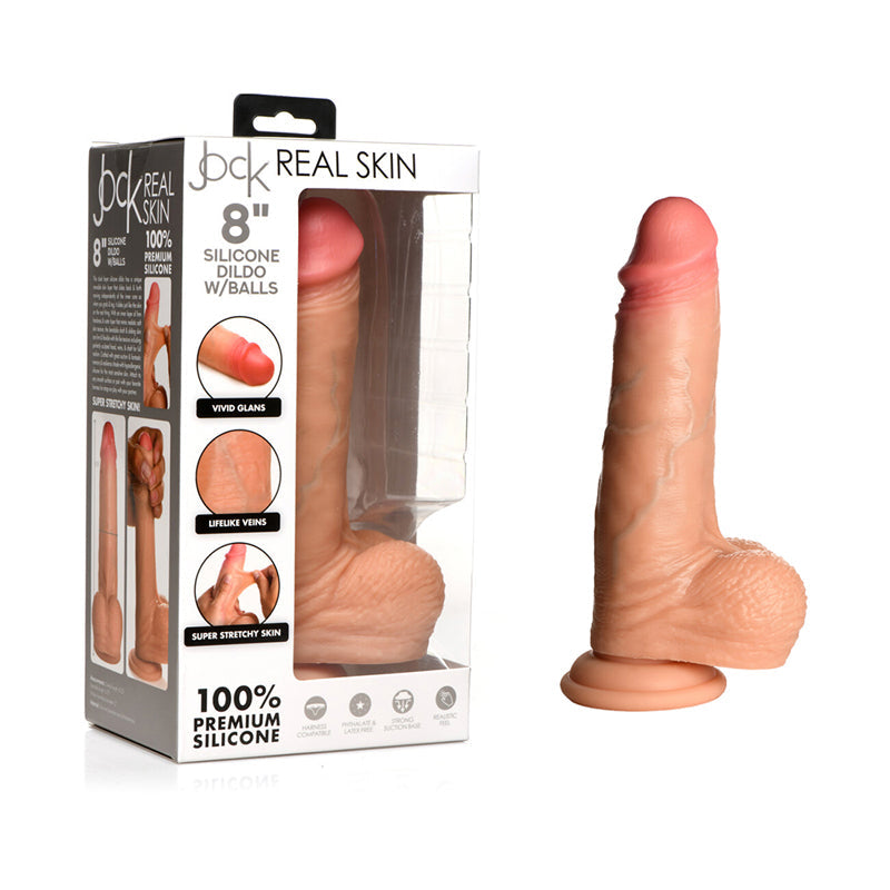 JOCK REAL SKIN SILICONE DILDO WITH BALLS 8 IN. LIGHT