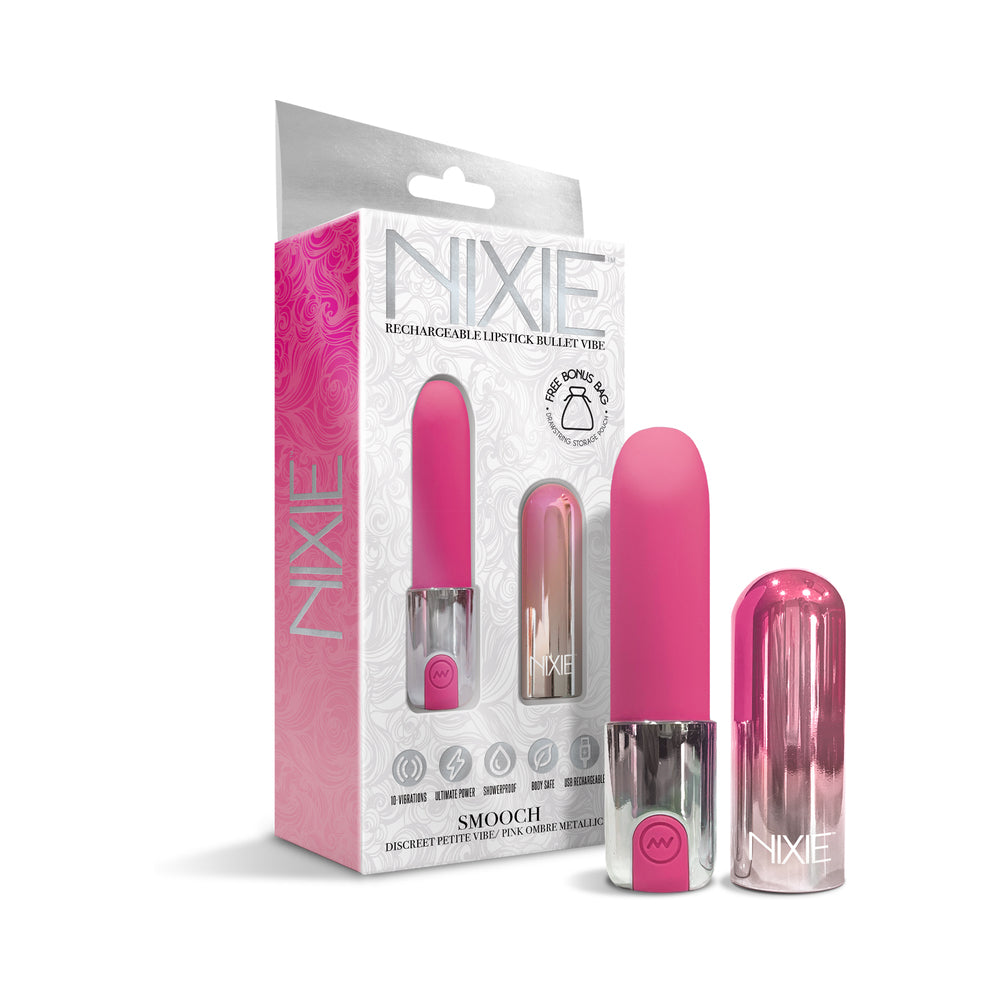 GLOBAL NOVELTIES - NIXIE SMOOCH RECHARGEABLE LIPSTICK BULLET VIBRATOR PINK OMBRE