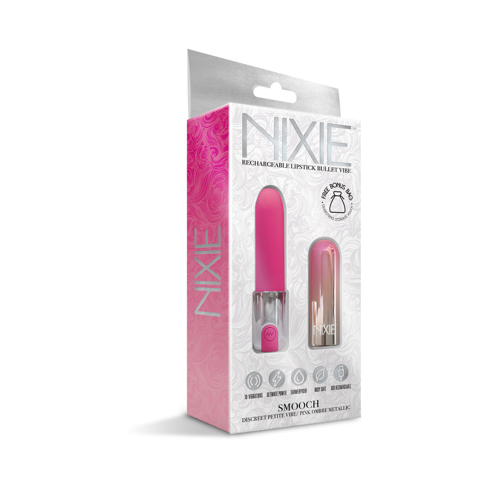 GLOBAL NOVELTIES - NIXIE SMOOCH RECHARGEABLE LIPSTICK BULLET VIBRATOR PINK OMBRE