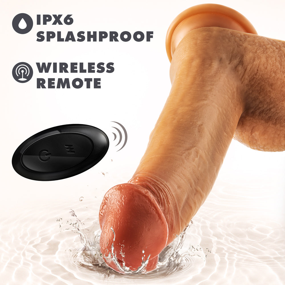 BLUSH - DR. SKIN SILICONE DR. PHILLIPS 8.5 IN. THRUSTING, GYRATING & VIBRATING DILDO WITH REMOTE CONTROL TAN