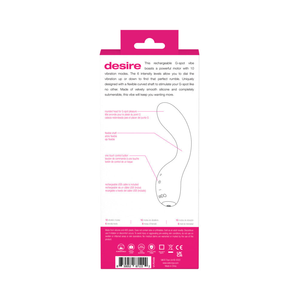 VEDO DESIRE RECHARGEABLE G-SPOT VIBE PINK