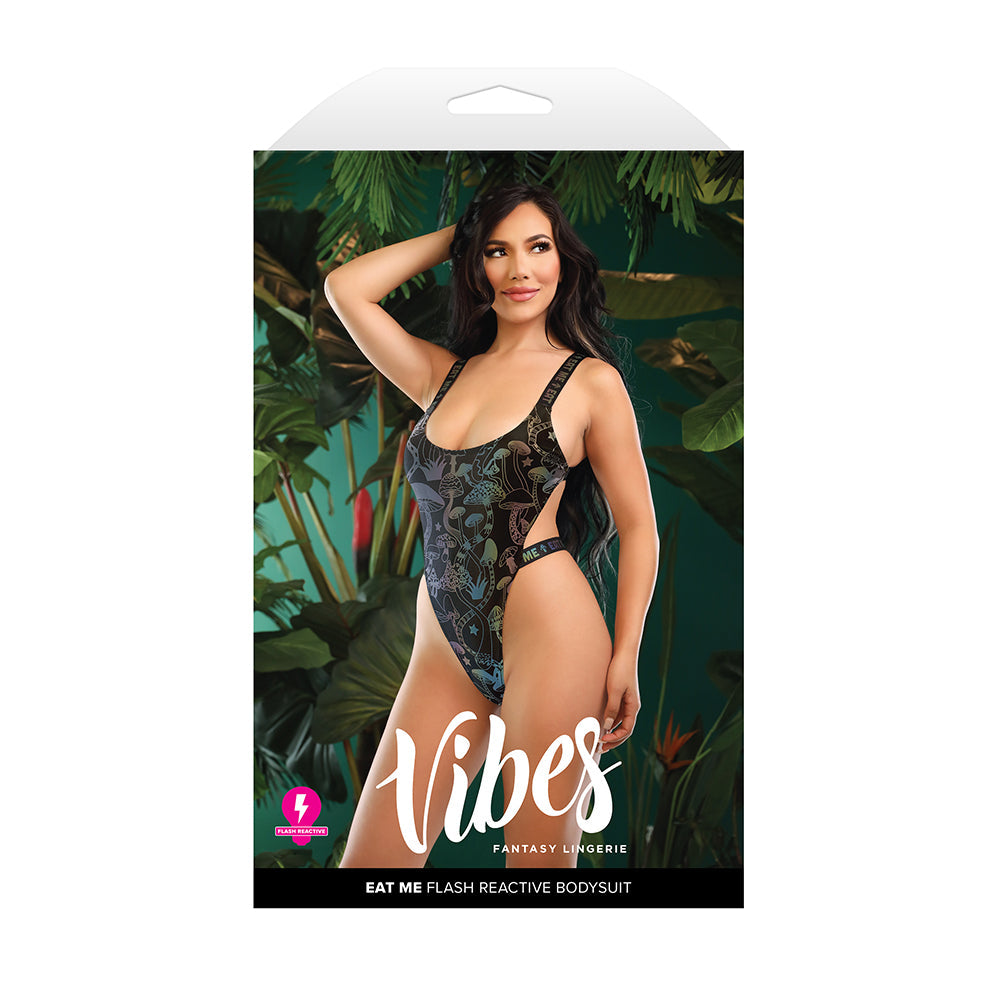 FANTASY LINGERIE - VIBES EAT ME FLASH REACTIVE MUSHROOM-PRINT BODYSUIT S/M