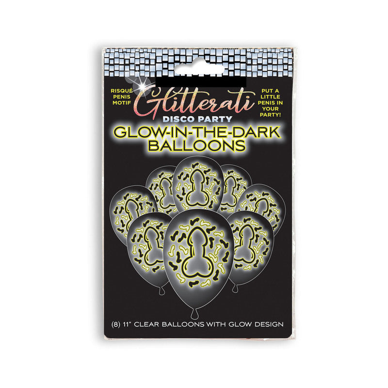 LITTLE GENIE - GLITTERATI DISCO PARTY GLOW IN THE DARK BALLOONS 8-PACK