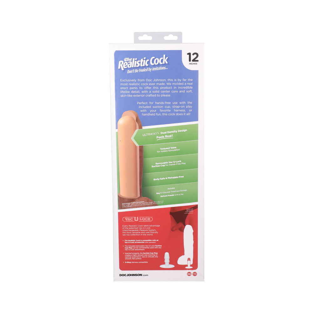 DOC JOHNSON - THE REALISTIC COCK HUNG 12 IN. ULTRASKYN VAC U LOCK DILDO