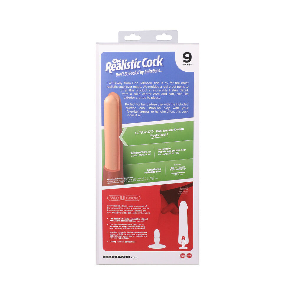 THE REALISTIC COCK 9 IN. ULTRASKYN VAC-U-LOCK DILDO WITH BALLS VANILLA
