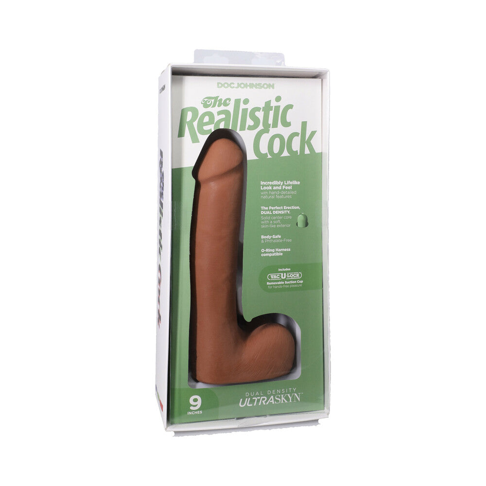DOC JOHNSON - THE REALISTIC COCK 9 IN. ULTRASKYN VAC-U-LOCK DILDO WITH BALLS CARAMEL
