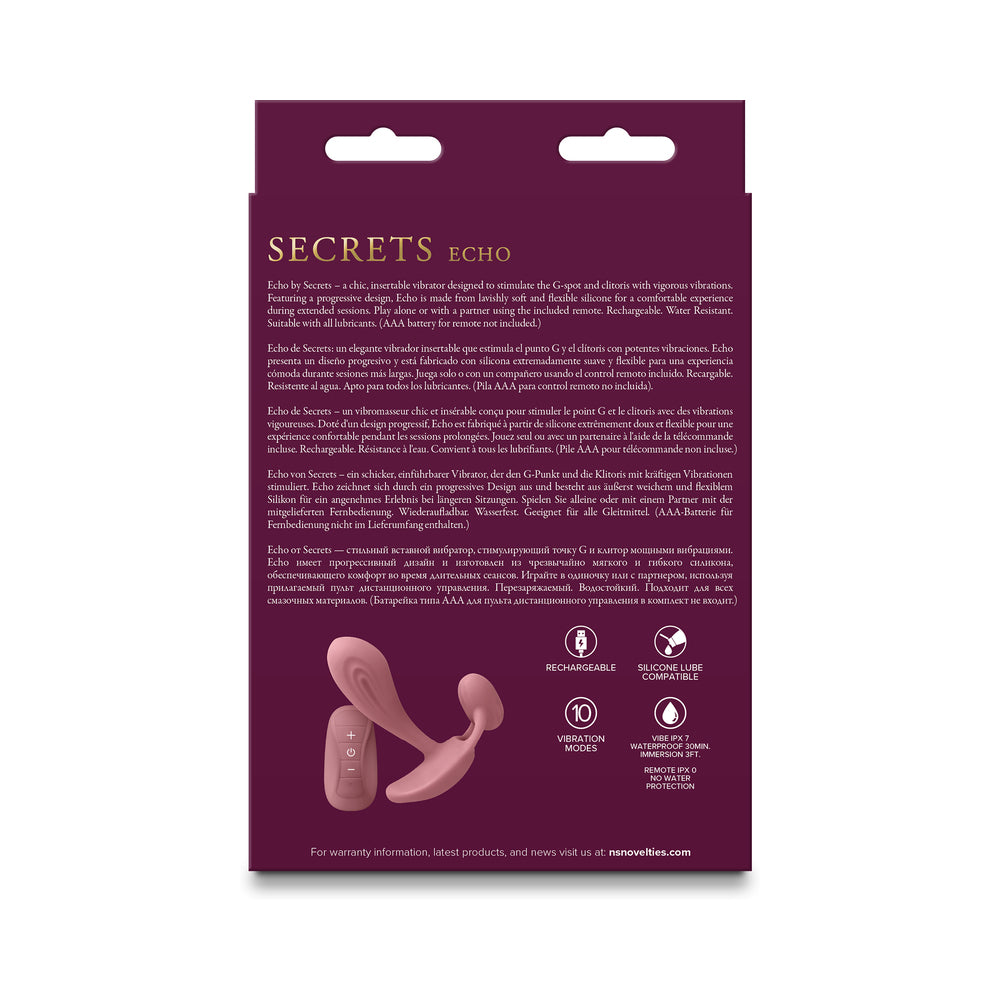 NS NOVELTIES - VIBRATEUR INSÉRABLE SECRETS ECHO AVEC TÉLÉCOMMANDE ROSE POUDRÉ