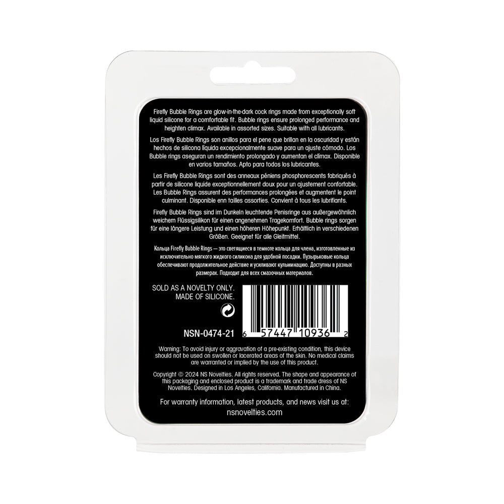 NS NOVELTIES - ANNEAU PÉNIS FIREFLY BUBBLE RING MOYEN PHOSPHORESCENT BLANC