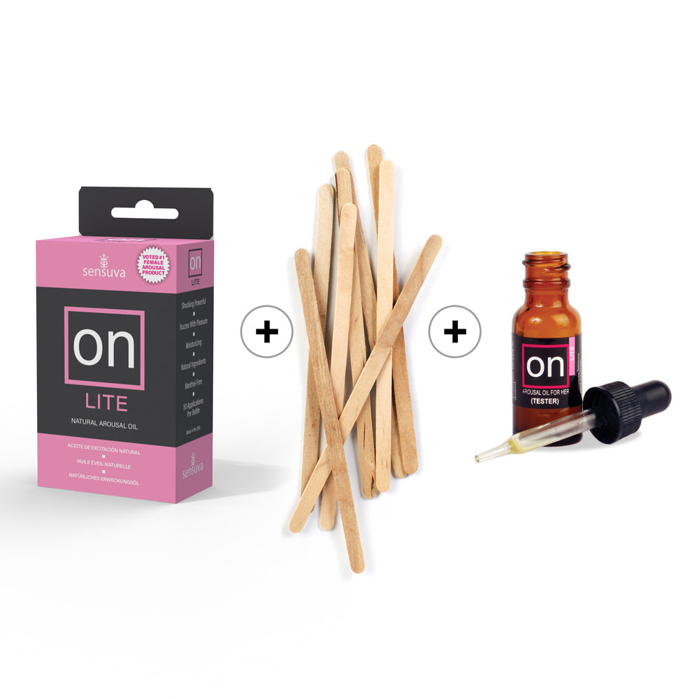 SENSUVA - ACEITE EXCITANTE ON LITE 5ML CAJA MEDIANA 12 UNIDADES + KIT DE RECARGA DE PROBADORES/APLICADORES
