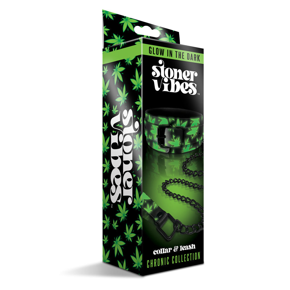 GLOBAL NOVELTIES - STONER VIBES CHRONIC COLLECTION GLOW IN THE DARK COLLAR AND LEASH