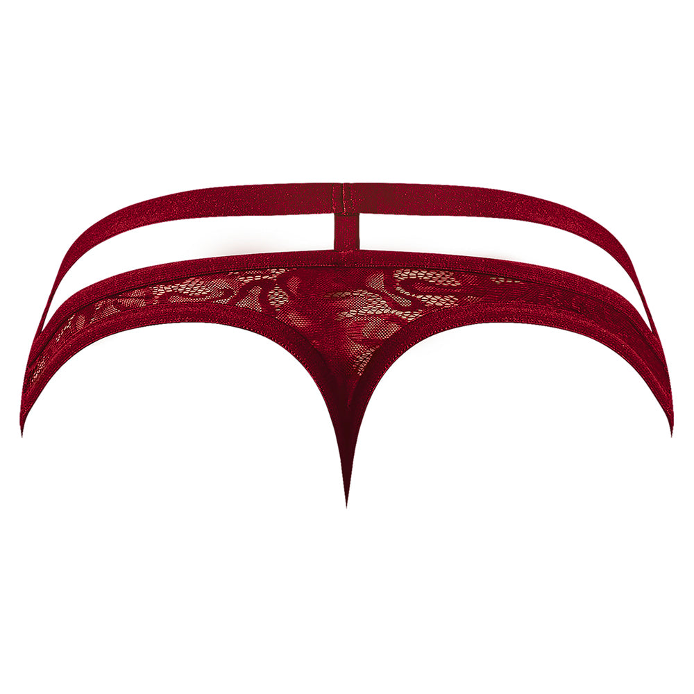 MALE POWER LUCIFER CUT OUT STRAPPY THONG BURGUNDY S/M