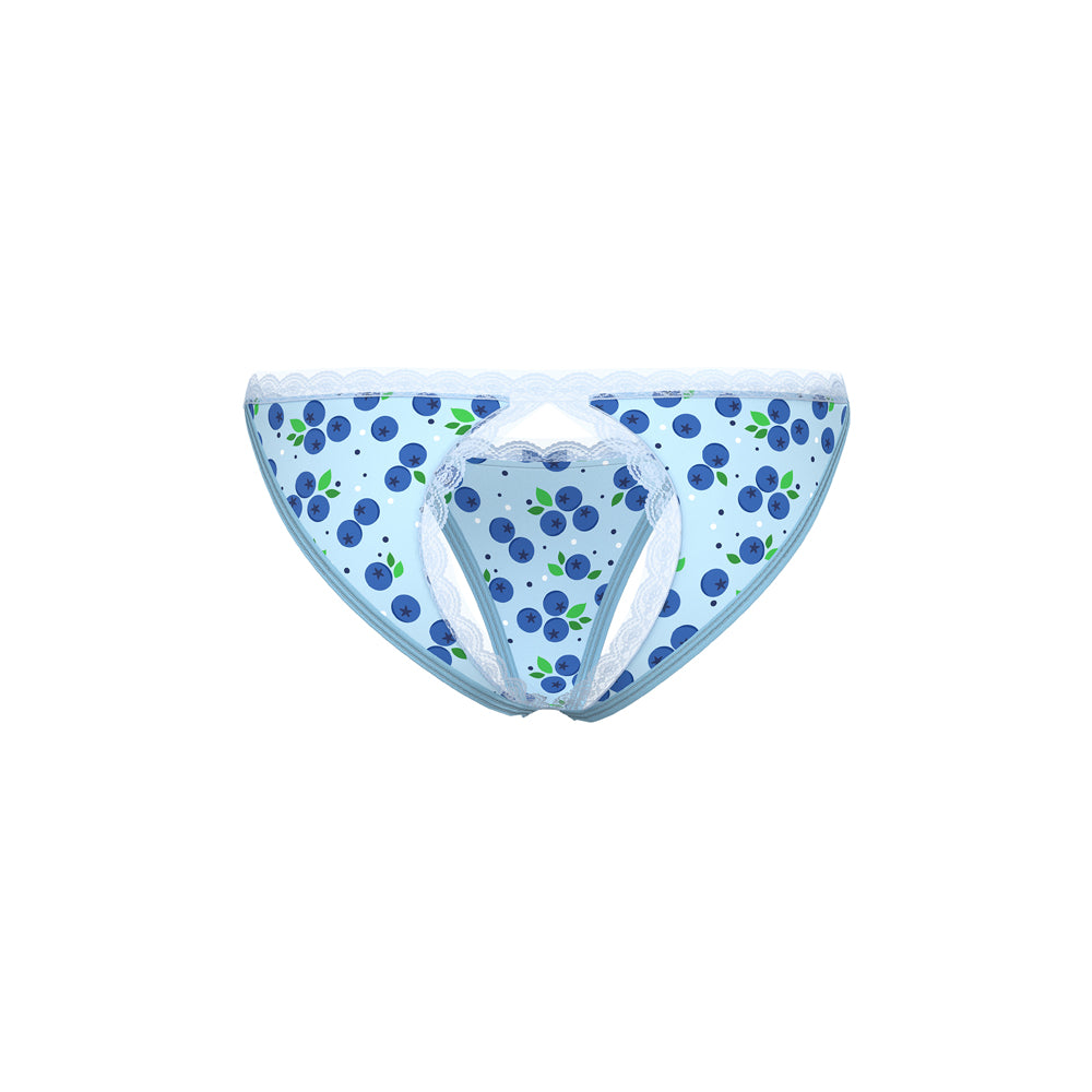 MAGIC SILK - SWEET TREATS SPLIT BACK & CROTCHLESS PANTY WITH LUBE BLUEBERRY L/XL