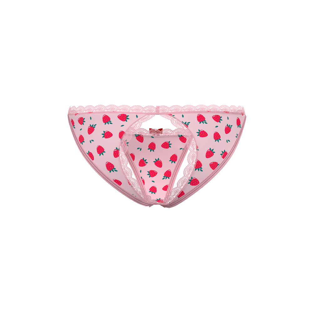 MAGIC SILK - SWEET TREATS SPLIT BACK & CROTCHLESS PANTY WITH LUBE STRAWBERRY