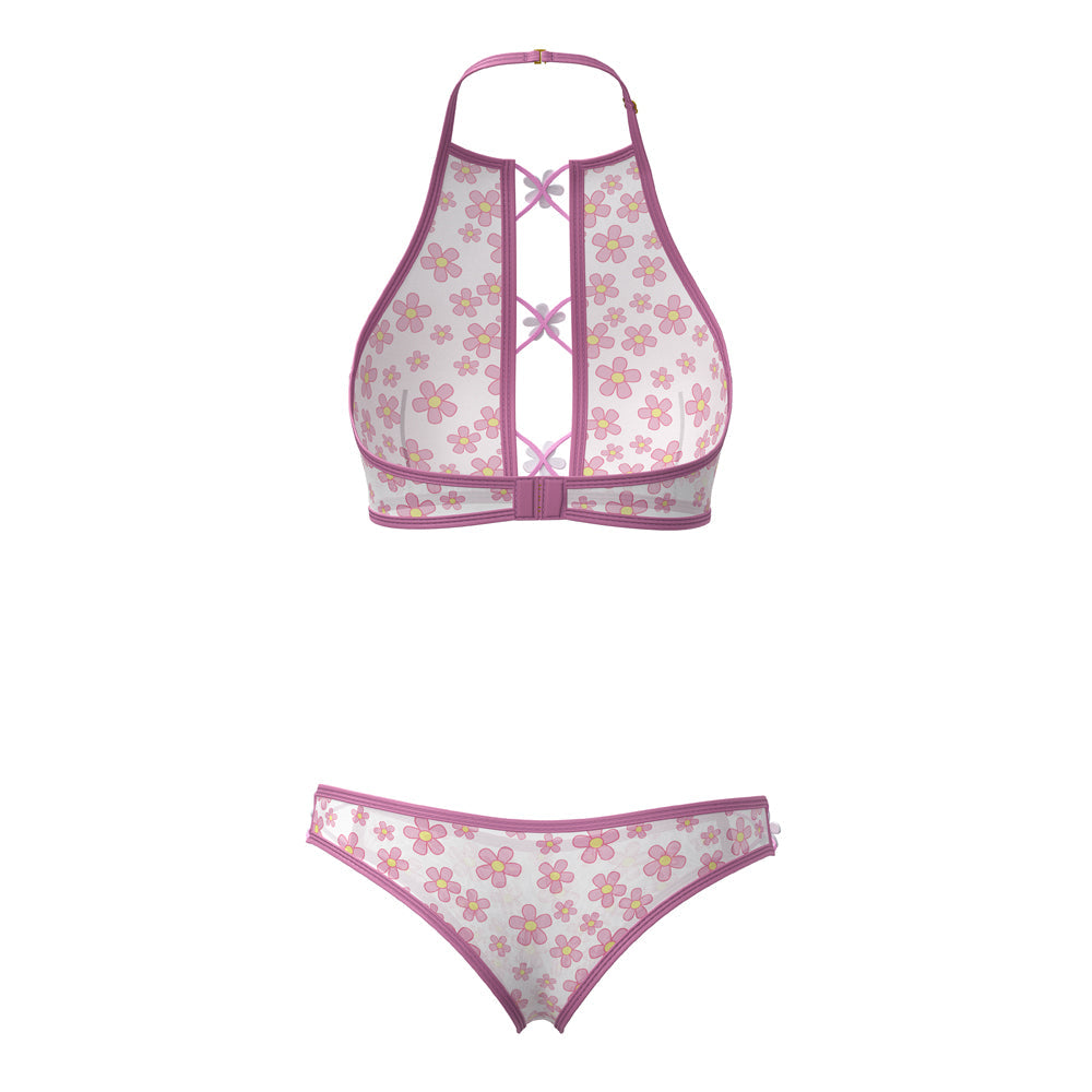 MAGIC SILK - DAISY HALTER BRALETTE & PANTY SET DAISY PRINT L/XL