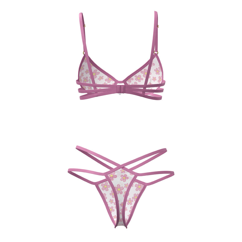 MAGIC SILK DAISY BRA & THONG SET DAISY PRINT S/M