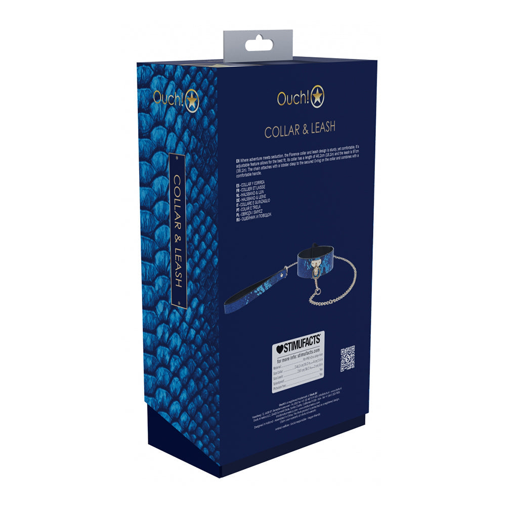 OUCH! INTERNATIONAL FLORENCE COLLECTION COLLAR WITH LEASH BLUE