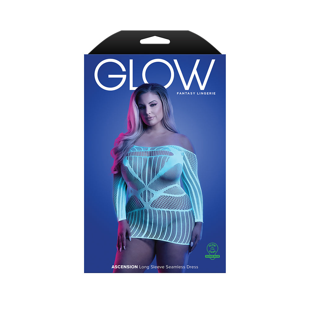 FANTASY LINGERIE - GLOW ASCENSION GLOW-IN-THE-DARK SEAMLESS LONG SLEEVE DRESS QUEEN SIZE
