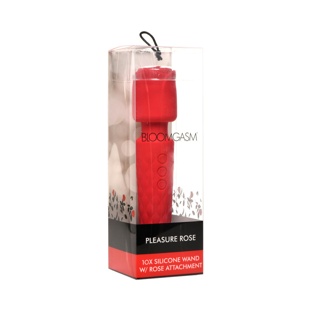 XR BRANDS - BLOOMGASM PLEASURE ROSE 10X SILICONE WAND WITH ROSE ATTACHMENT