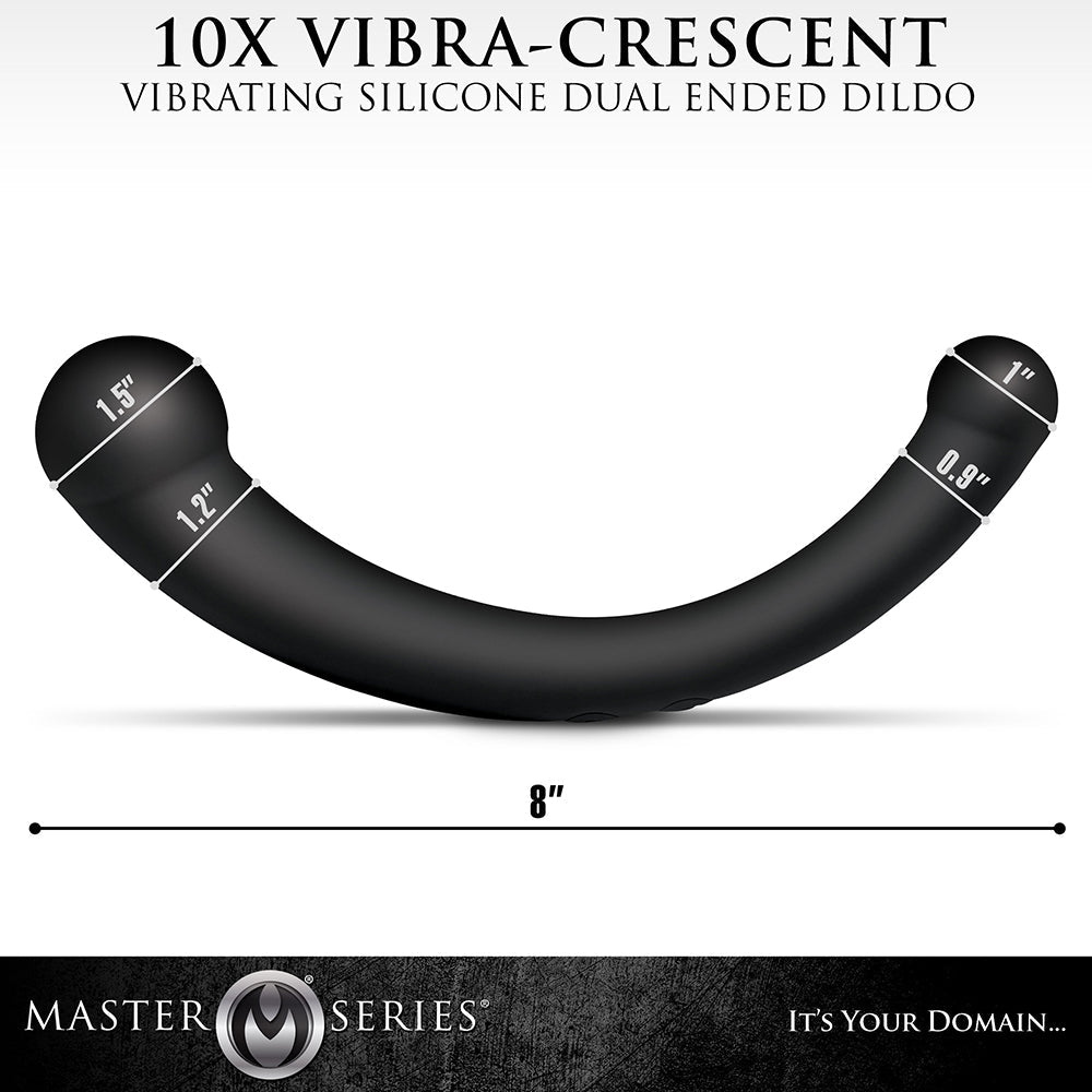 MARCAS XR - SERIE MAESTRA VIBRA-CRESCENT 10X DILDO VIBRADOR DE SILICONA DE DOBLE EXTREMO NEGRO
