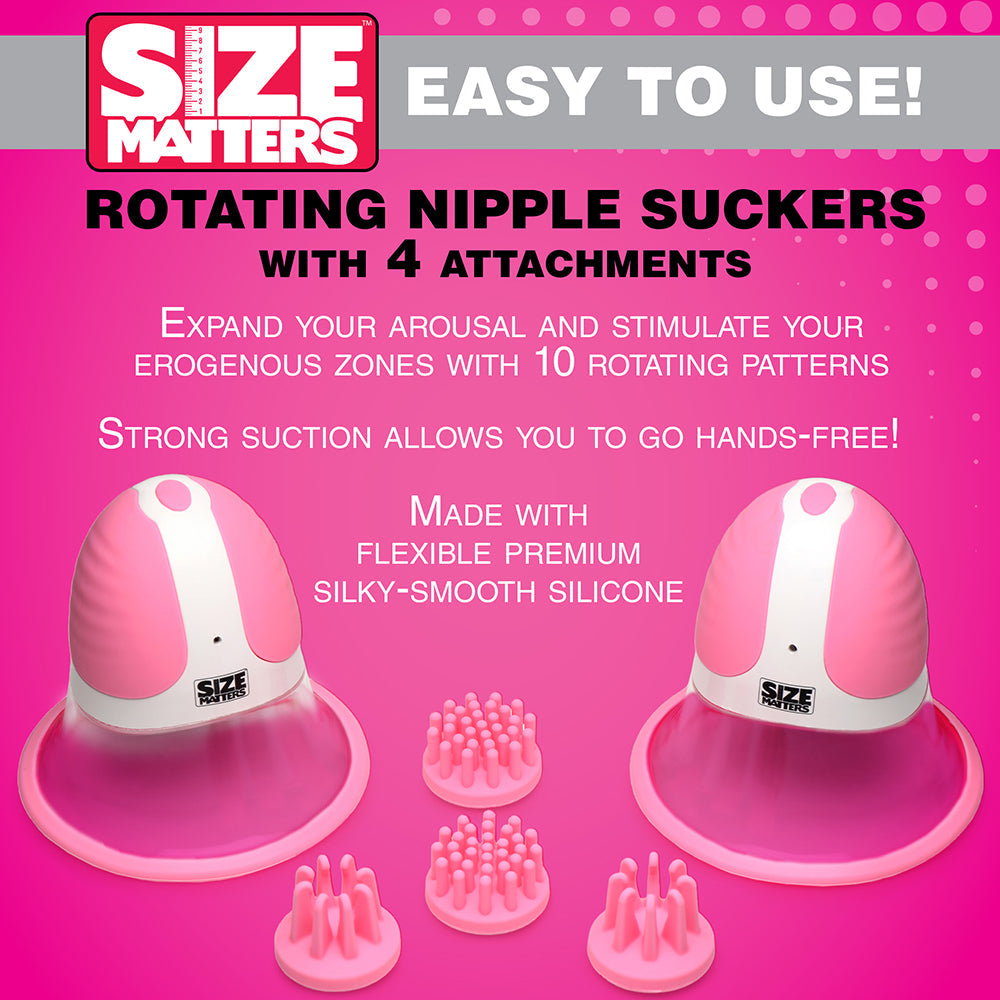 SIZE MATTERS 10X ROTATING SILICONE NIPPLE SUCKERS WITH 4 ATTACHMENTS PINK