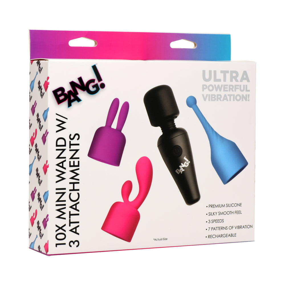 XR BRANDS - BANG! 10X MINI WAND WITH 3 ATTACHMENTS
