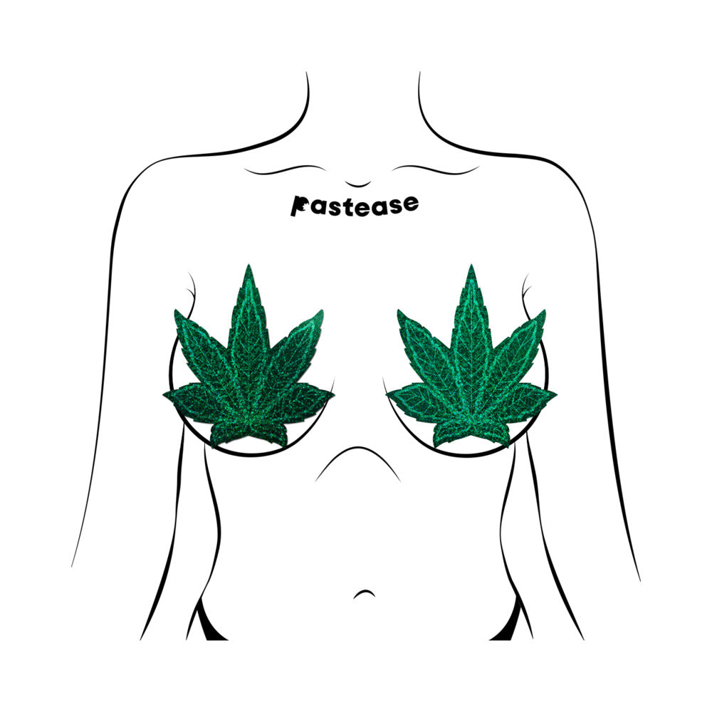 PASTEASE - POT LEAF GLITTER GREEN FULL BREAST COVERS SUPPORT TAPE