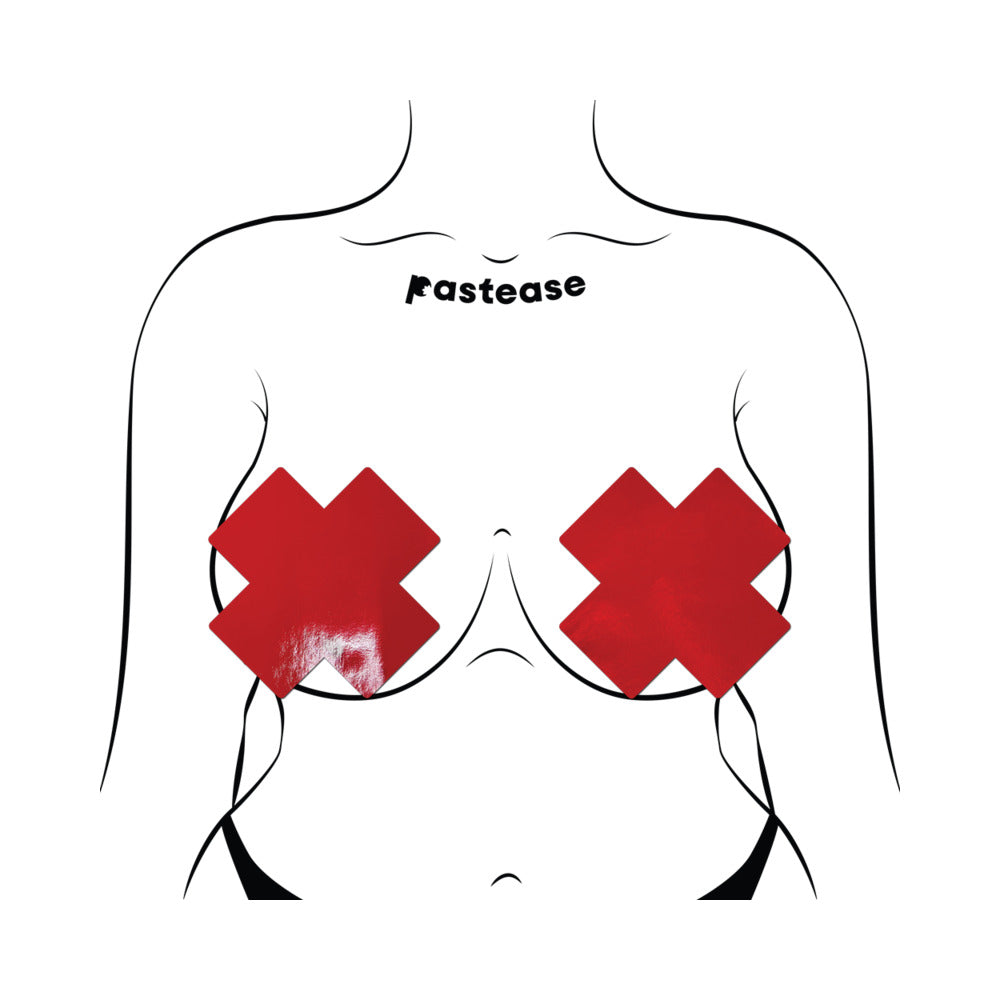 PASTEASE - FAUX LATEX PLEATHER VINYL RED FULL BREAST COVERS SUPPORT TAPE