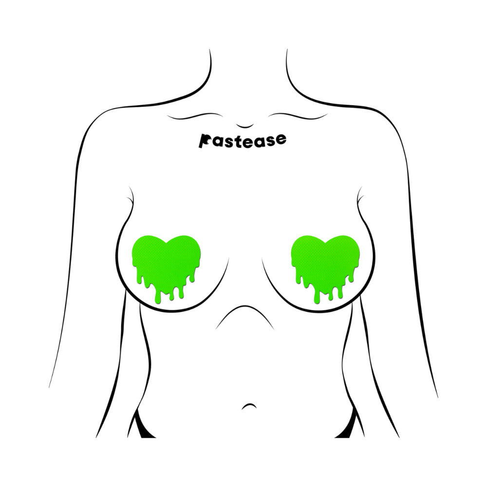 PASTEASE - NEON GREEN MELTY HEART NIPPLE PASTIES