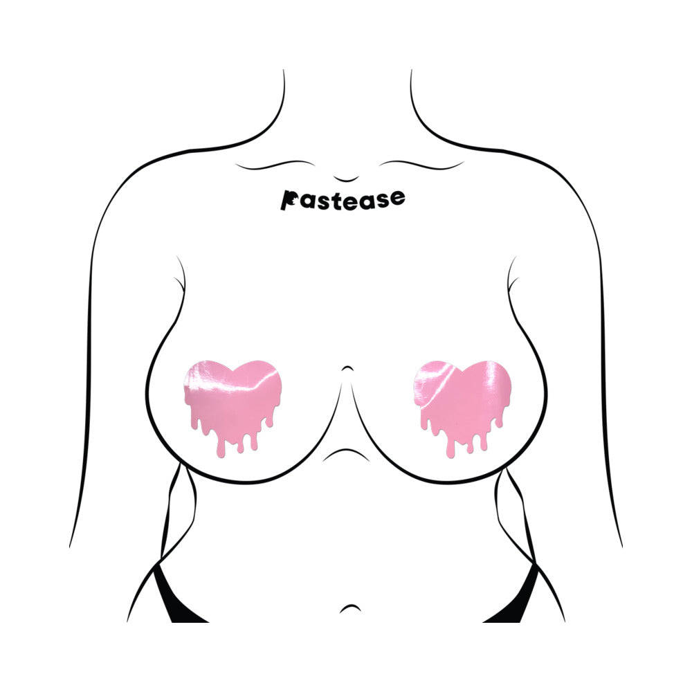 PASTEASE - FAUX LATEX PLEATHER VINYL BABY PINK MELTY HEART NIPPLE PASTIES