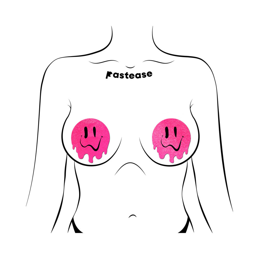 PASTEASE - NEON PINK MELTED SMILING FACE NIPPLE PASTIES