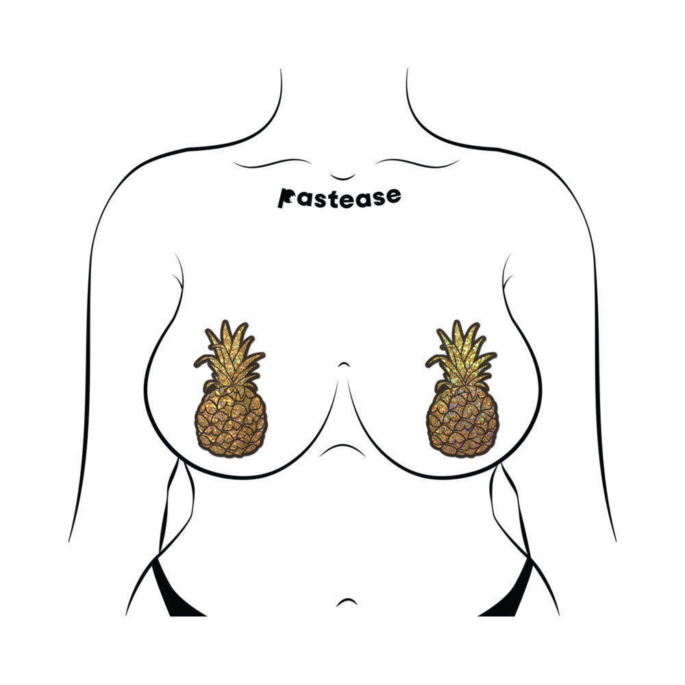 PASTEASE - PINEAPPLE ON GLITTER GOLD NIPPLE COVERS