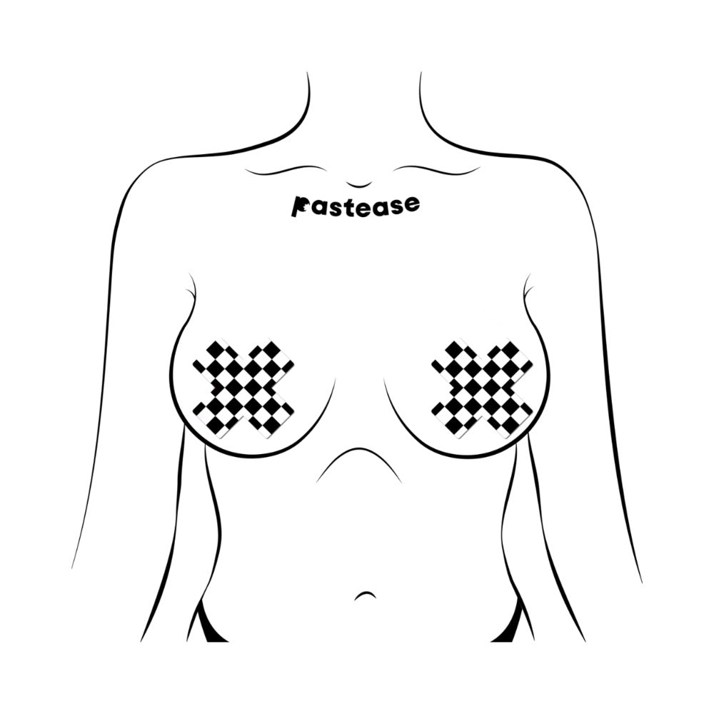 PASTEASE - PLUS X BLACK & WHITE CHECKER CROSS NIPPLE PASTIES
