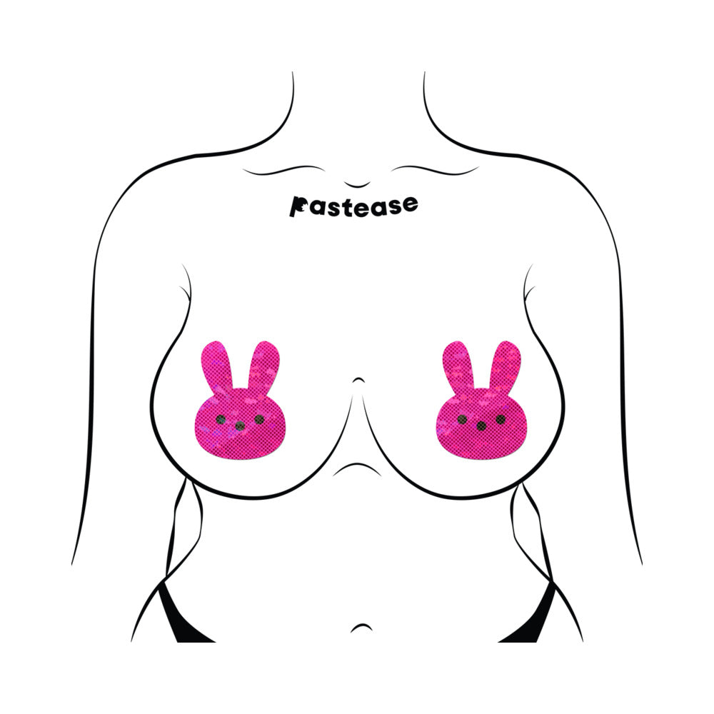 PASTEASE - GLITTERY PINK MARSHMALLOW EASTER BUNNY NIPPLE PASTIES