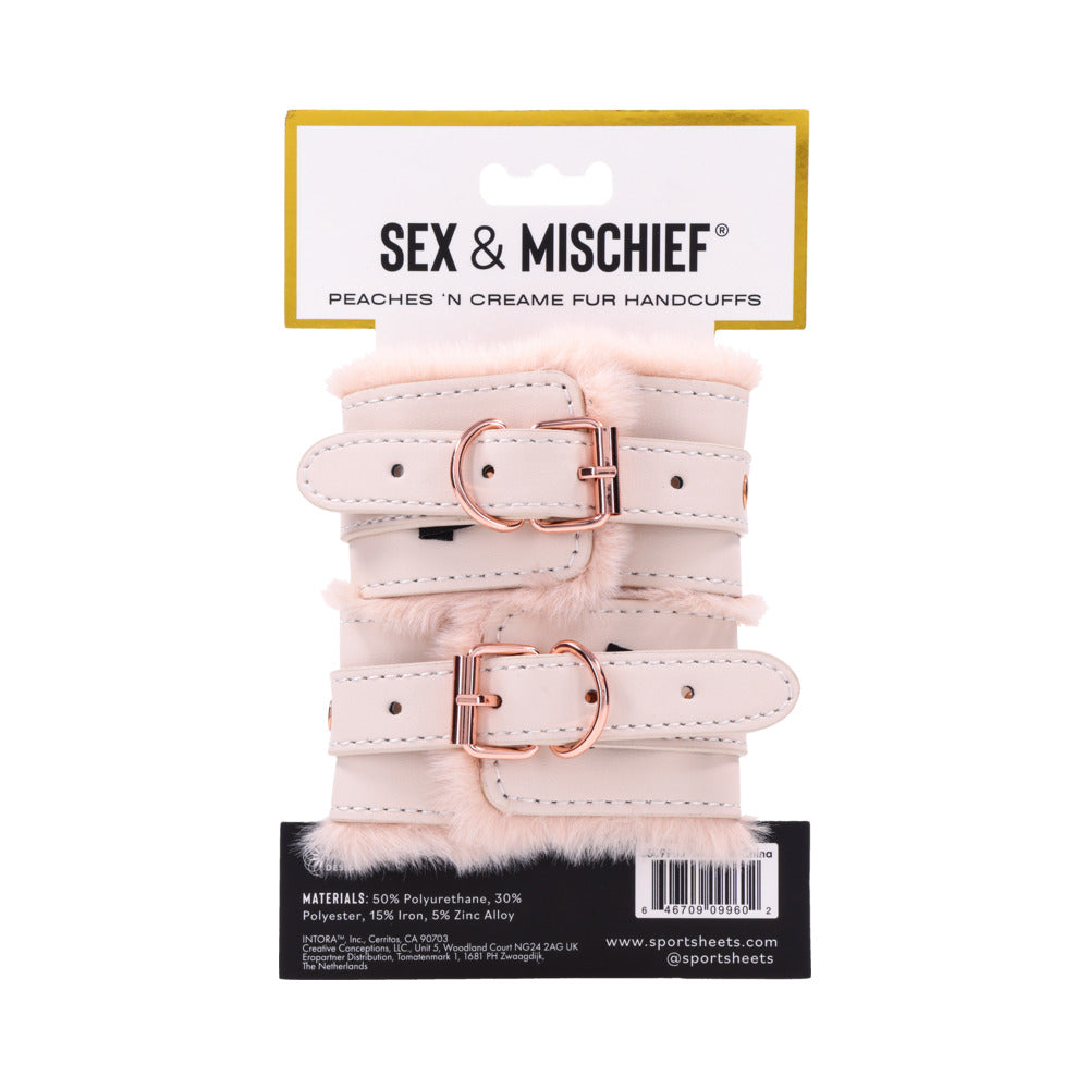 SPORTSHEETS SEX & MISCHIEF PEACHES ''N CREAME FUR HANDCUFFS