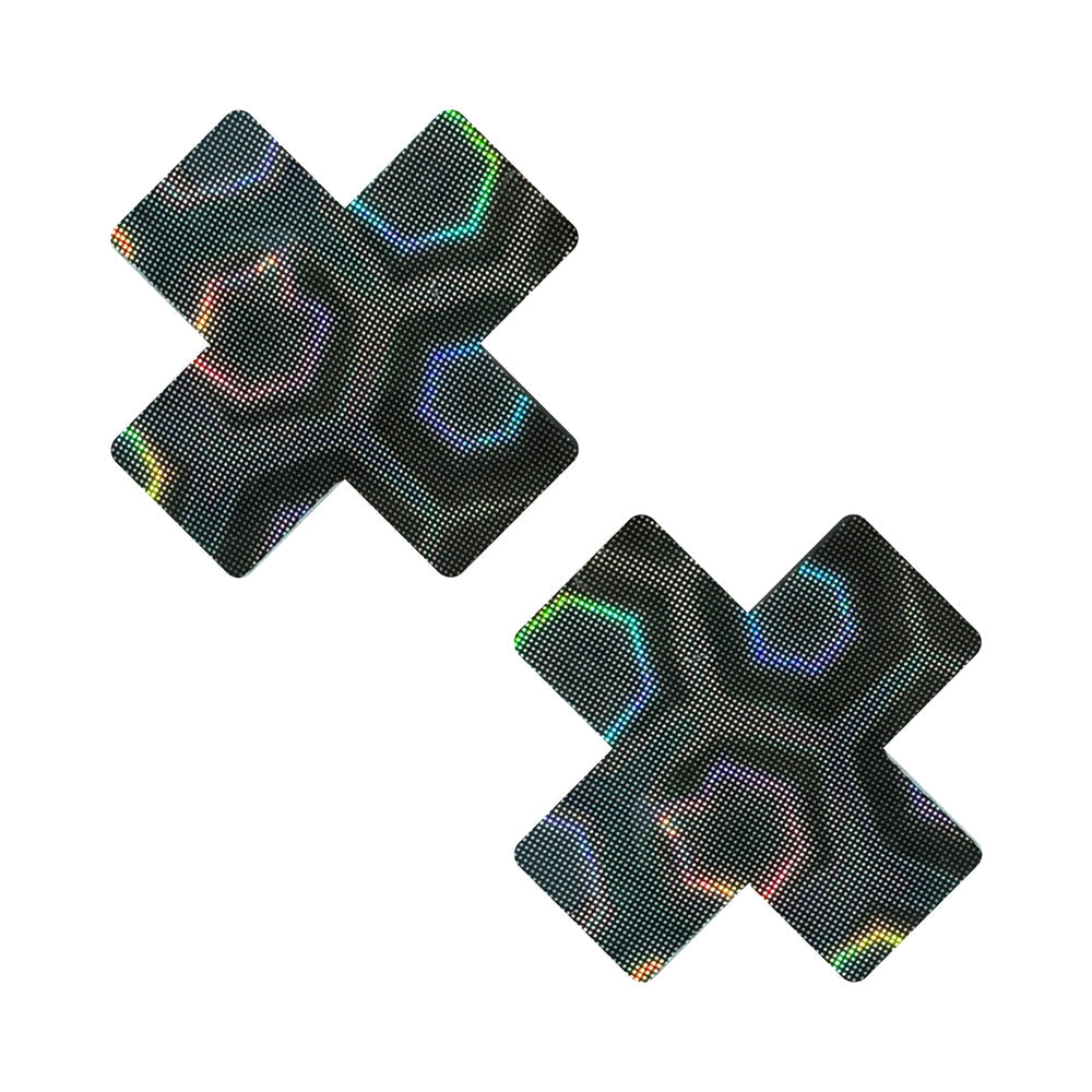 NEVA NUDE - BLACK NUCLEAR NIGHTMARE TRIPPY 3D HOLOGRAPHIC X NIPPLE PASTIES