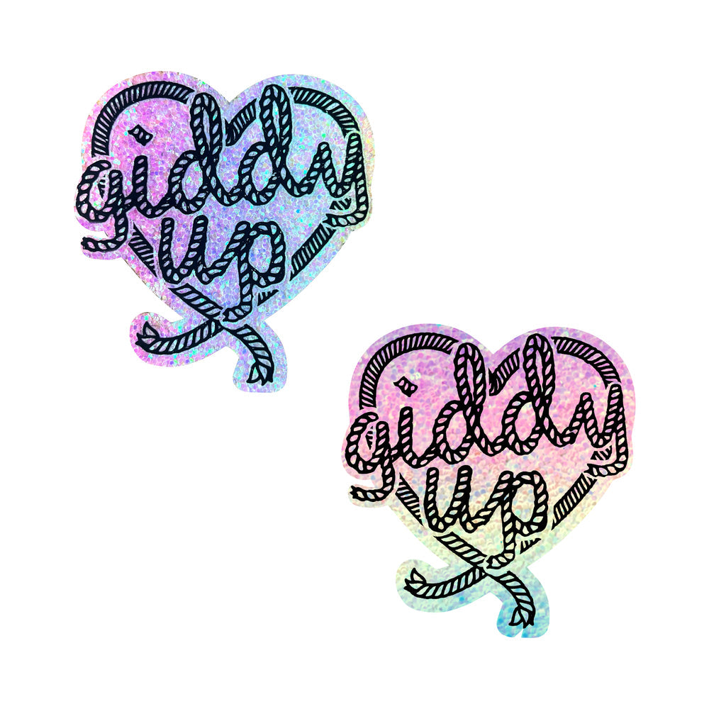 NEVA NUDE - GIDDY UP LIGHT PASTEL SMARTIES PARTY GLITTER LASSO HEART NIPPLE PASTIES