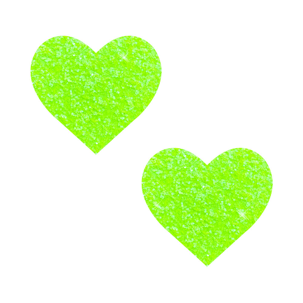 NEVA NUDE SUPER SPARKLE LEMON LIME BLACKLIGHT GLITTER I HEART U NIPPLE PASTIES