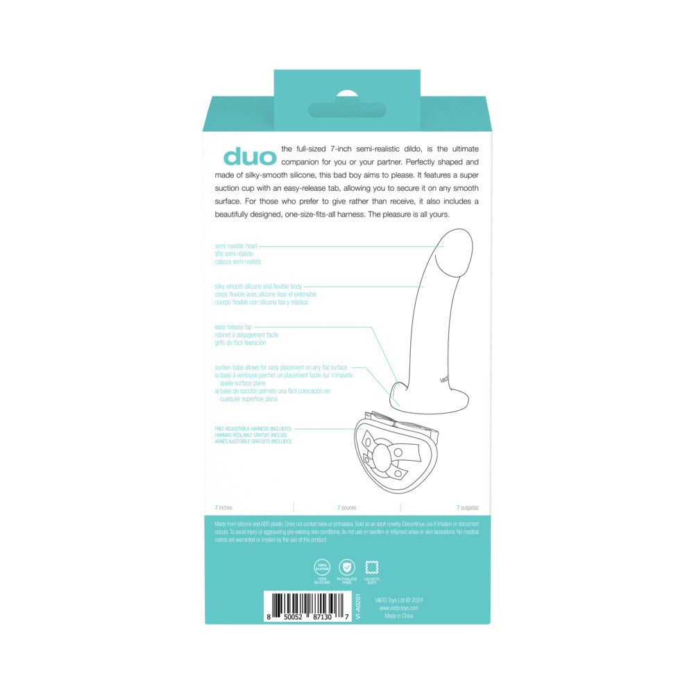 VEDO DUO SILICONE DILDO (NON-VIBRATING) WITH HARNESS TURQUOISE/BLACK